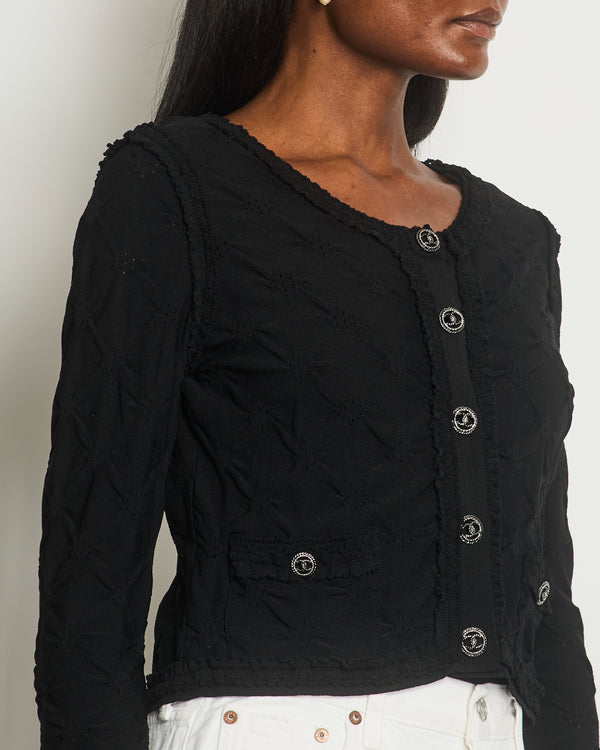 *HOT* Chanel Black Stretch-Jersey Cardigan with Ruthenium CC Buttons Detail Size FR 40 (UK 12)