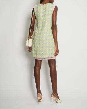 Chanel Yellow, Blue and Pink Tweed Sleeveless Dress with Pocket Detail Size FR 36 (UK 8)