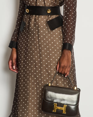 Prada Chocolate Brown & White Polka Dot Midi Dress with Satin Pockets & Belt Detail Size IT 40 (UK 8)