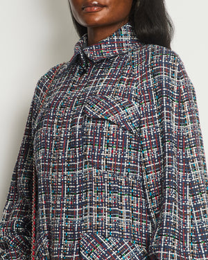 Chanel, Navy Red and White Check Tweed Long-Sleeve Coat with Pocket Detail Size FR 40 (UK 12)