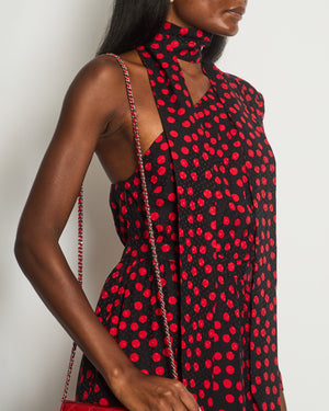 Saint Laurent Black, Red Polkadot Silk Off-Shoulder Midi Dress With Scarf Size FR 40 (UK 12)