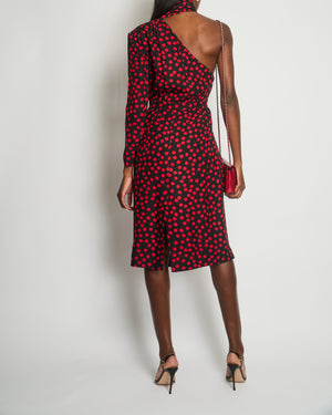 Saint Laurent Black, Red Polkadot Silk Off-Shoulder Midi Dress With Scarf Size FR 40 (UK 12)