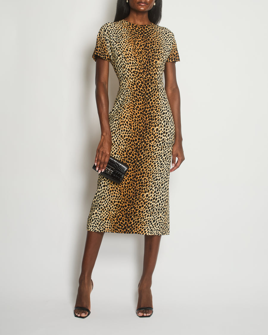 Dolce & Gabbana Brown Silk Leopard Midi Dress Size IT 44 (UK 12)