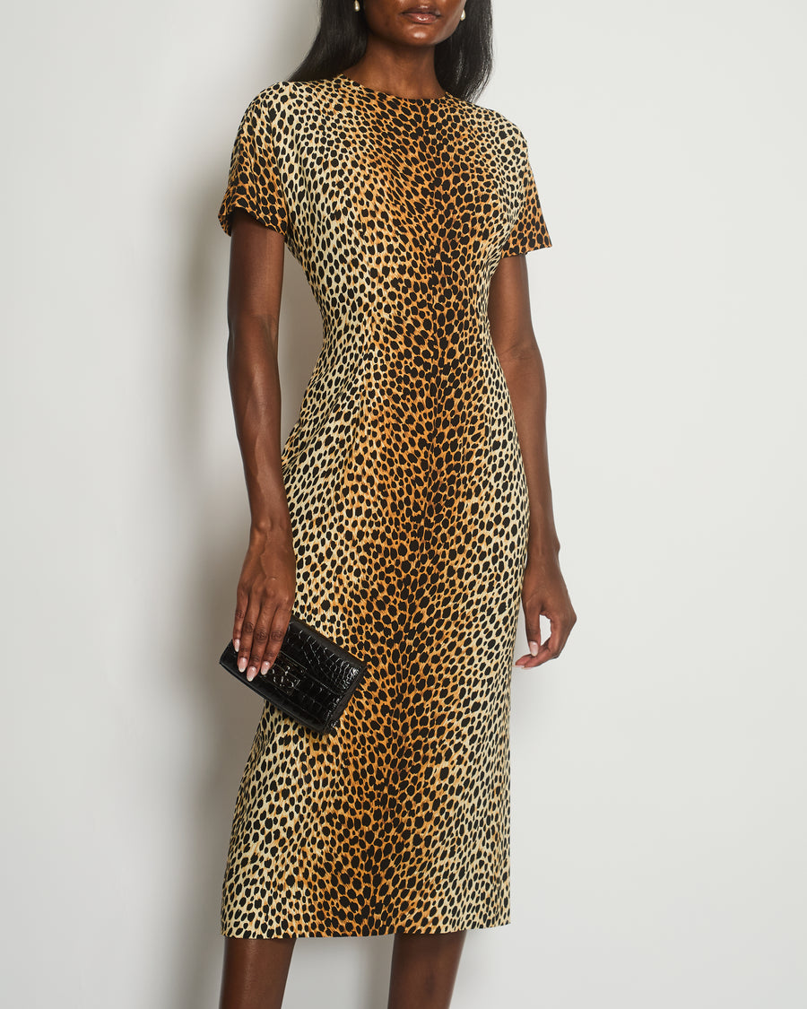 Dolce & Gabbana Brown Silk Leopard Midi Dress Size IT 44 (UK 12)