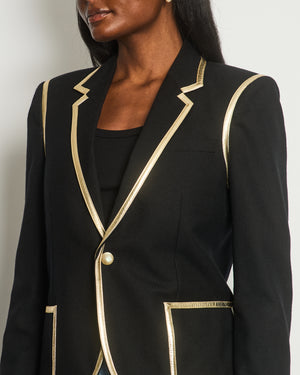 Saint Laurent Black Blazer with Metallic Gold Lapel & Antique Gold Buttons Details Size FR 40 (UK 12)