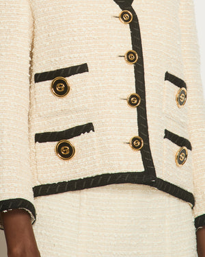 Gucci Cream Tweed Jacket with Black Lapels and GG Black & Gold Buttons Details Size IT 42 (UK 10) RRP £2810