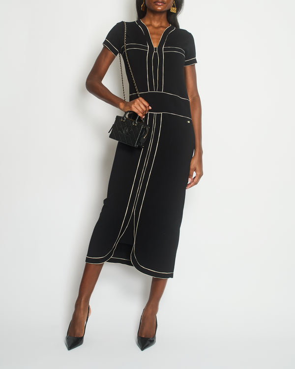 Chanel Black Short-Sleeve Knitted Maxi Dress with White Detail Size FR 36 (UK 8)