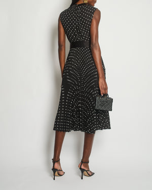 Prada Black, White Polka Dot Pleated Midi Dress with Belt Size IT 42 (UK 10)