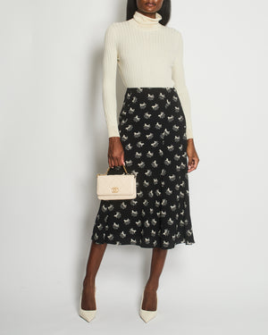 Celine Black Horse Print Logo Midi Skirt with Pocket Detail Size FR 36 (UK 8)