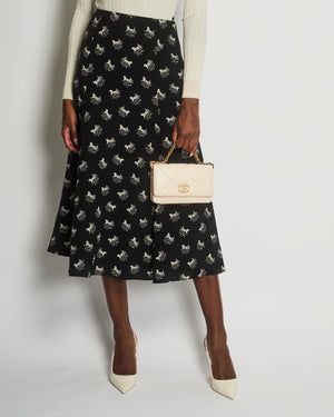 Celine Black Horse Print Logo Midi Skirt with Pocket Detail Size FR 36 (UK 8)