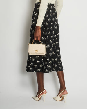 Celine Black Horse Print Logo Midi Skirt with Pocket Detail Size FR 36 (UK 8)