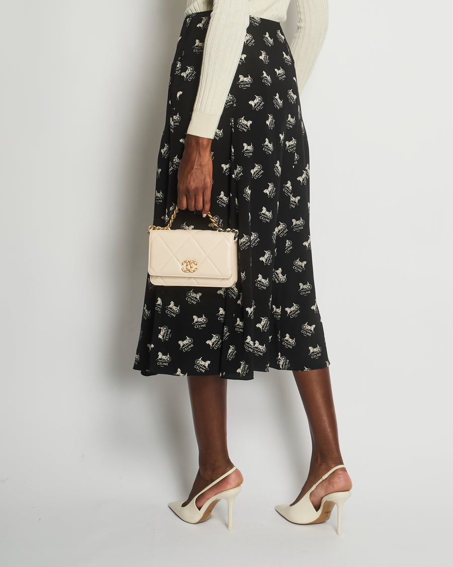 Celine Black Horse Print Logo Midi Skirt with Pocket Detail Size FR 36 (UK 8)