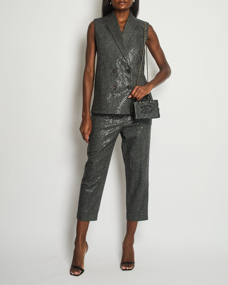 Brunello Cucinelli Dark Grey Gilet and Trousers Set with Sequins Detail Size IT 38 - 40 (UK 6 - 8)