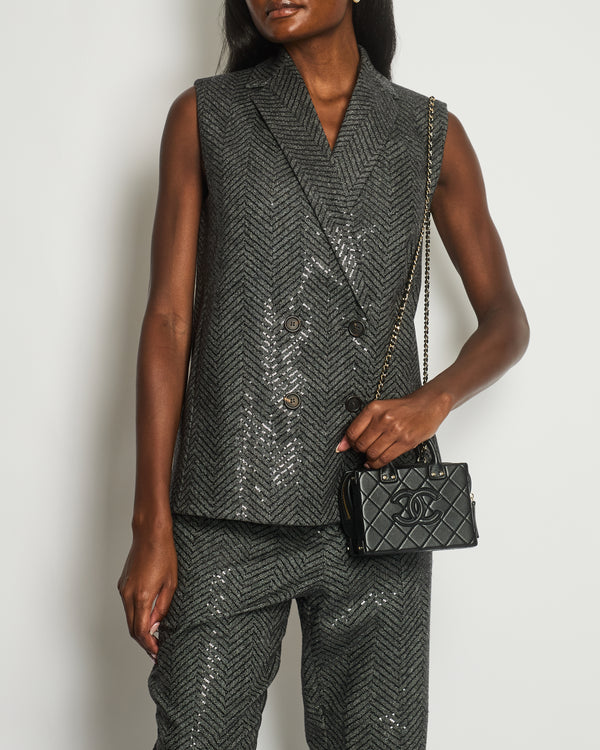 Brunello Cucinelli Dark Grey Waistcoat and Trousers Set with Sequins Detail Size IT 38 - 40 (UK 6 - 8)