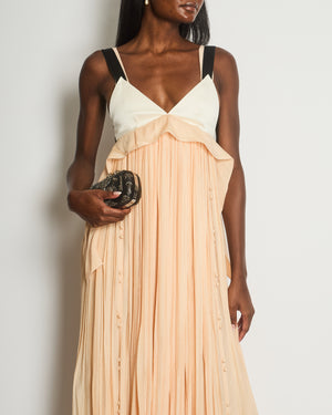 Chloe Peach Silk Pleated Maxi Dress with Tie Detail Size FR 34 (UK 6)