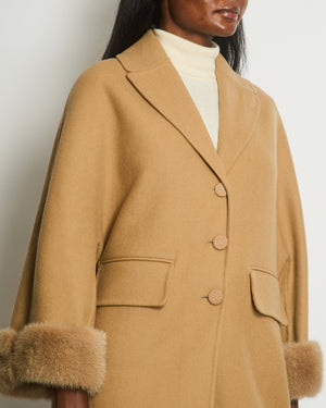 Ermanno Scervino Beige Cropped Sleeve Wool Coat with Mink Cuff Detail Size IT 36 (UK 4)