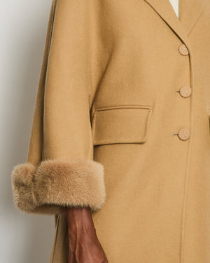 Ermanno Scervino Beige Cropped Sleeve Wool Coat with Mink Cuff Detail Size IT 36 (UK 4)