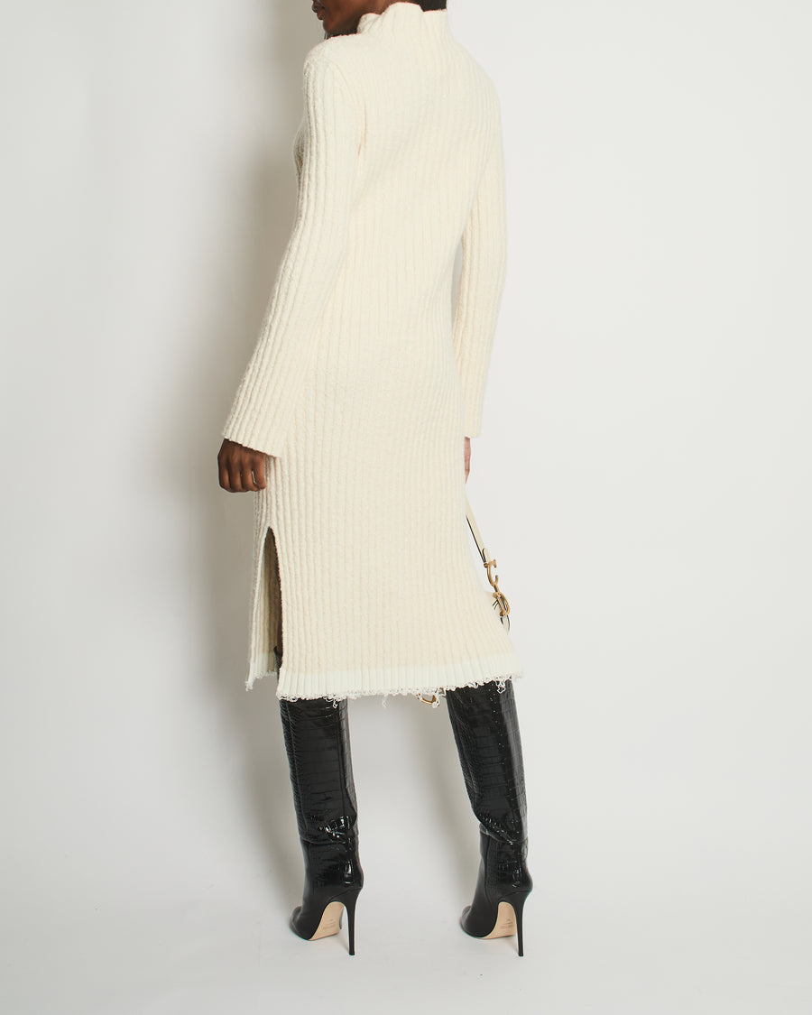 The Row Cream Ribbed Delilah Long Sleeve Mid Neck Dress Size XS (UK 8)