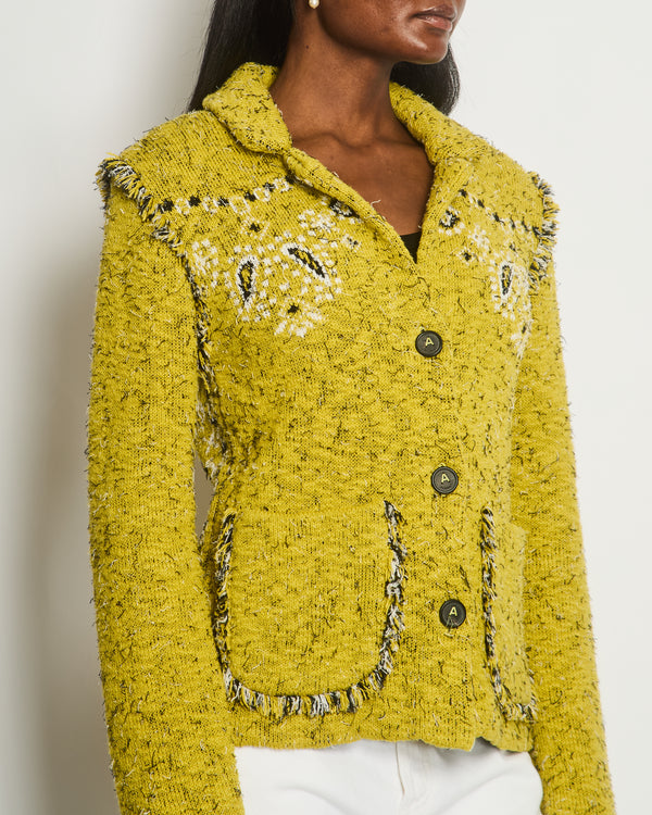 Alanui Yellow Long Sleeve Paisley Print Jacket with Frayed Edges and Pocket Detail Size S (UK 8)