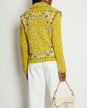 Alanui Yellow Long Sleeve Paisley Print Jacket with Frayed Edges and Pocket Detail Size S (UK 8)