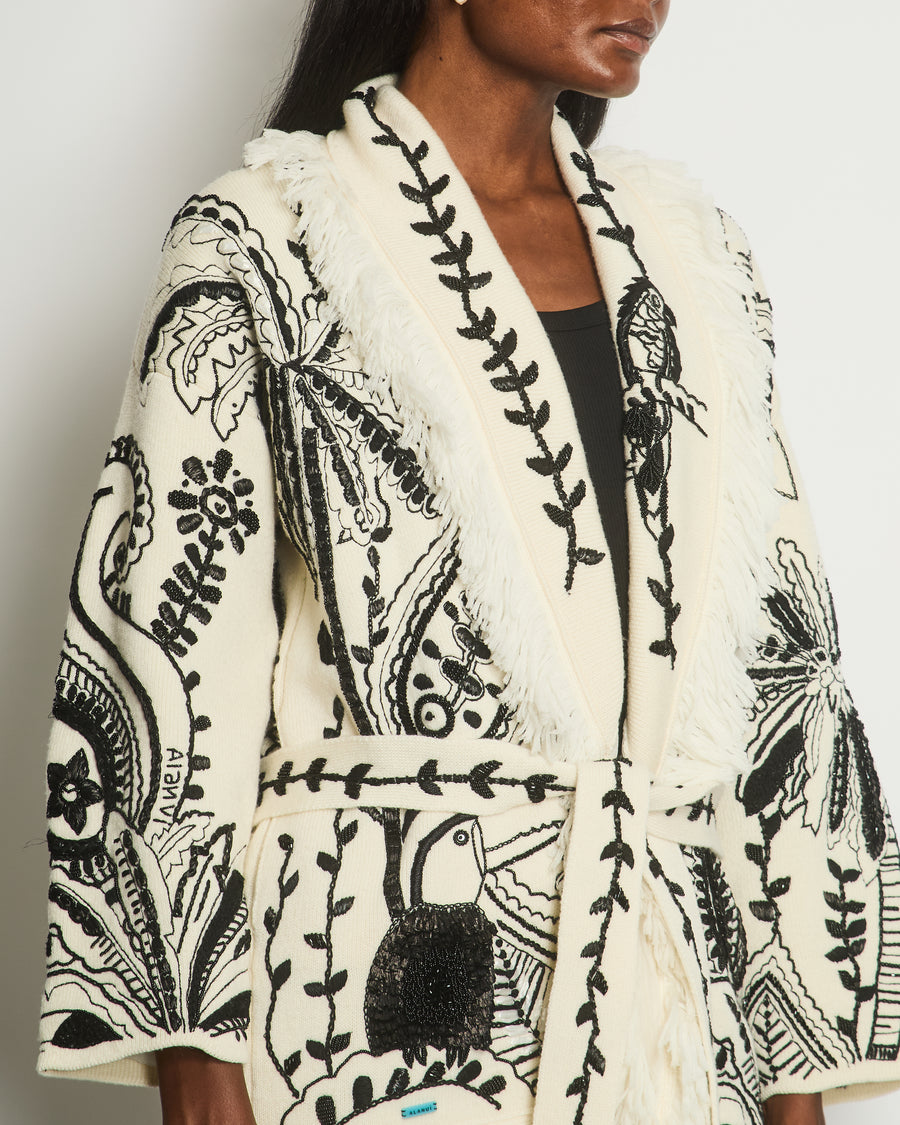 Alanui Ivory Embellished Cardigan with Frayed Edge Detail Size XS (UK 6)