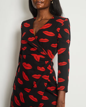 *RUNWAY* Saint Laurent Black Silk Lip Print Midi Dress Size 38 (UK 10)