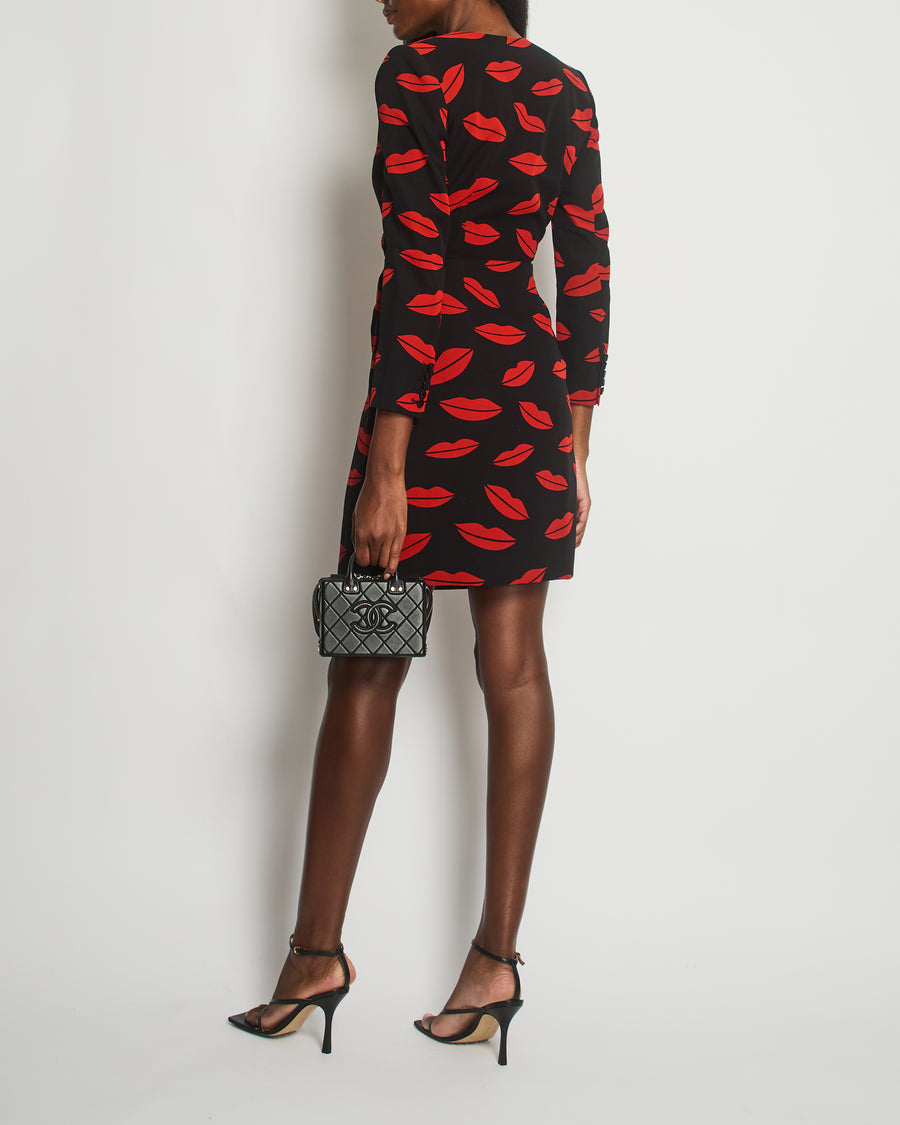 *RUNWAY* Saint Laurent Black Silk Lip Print Midi Dress Size 38 (UK 10)