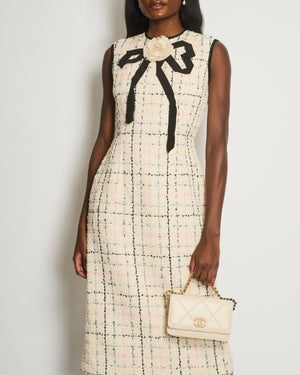 Gucci Cream, Navy & Pink Tweed Sleeveless Dress with Flower and Bow Detail Size IT 42 (UK 10)