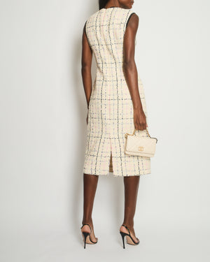 Gucci Cream, Navy & Pink Tweed Sleeveless Dress with Flower and Bow Detail Size IT 42 (UK 10)