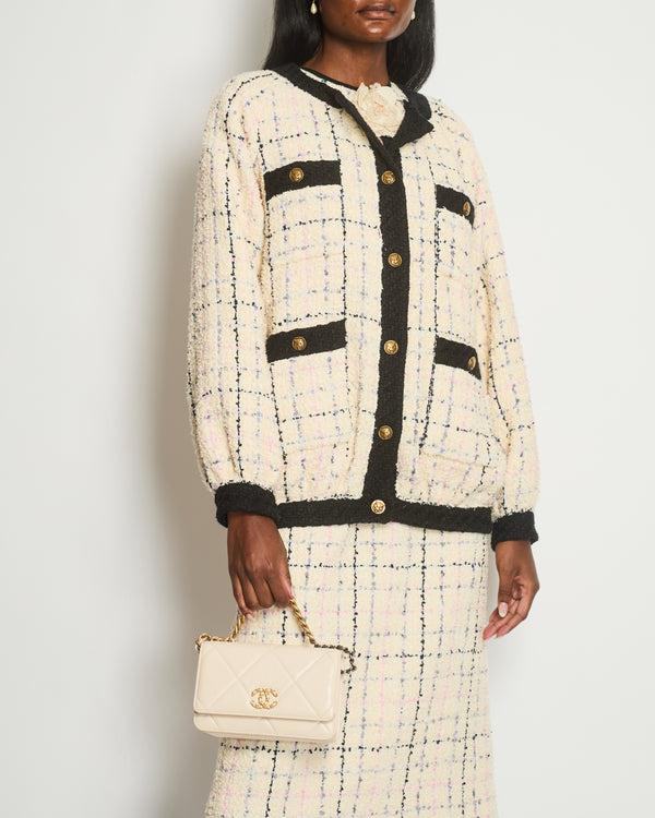 Gucci Cream & Multicolour Long Tweed Jacket with Black Lapels and Antique Gold Buttons Details Size IT 38 (UK 6)