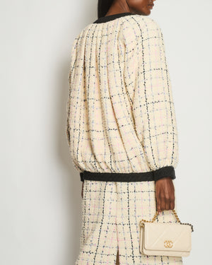 Gucci Cream & Multicolour Long Tweed Jacket with Black Trim and Antique Gold Buttons Details Size IT 38 (UK 6)