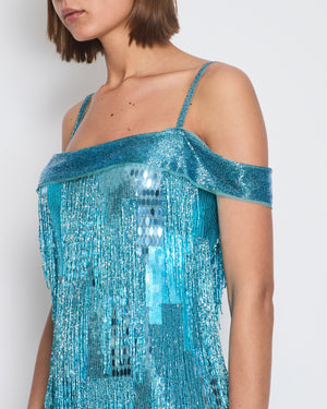 Jenny Packham Blue Sequin Mini Dress with Tassel Detail Size FR 36 (UK 8)