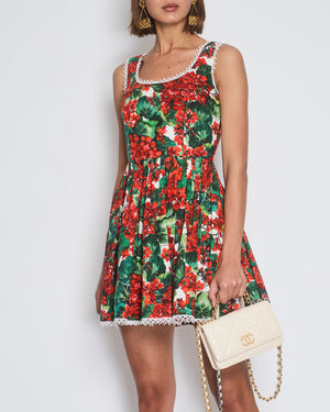 Dolce & Gabbana Red Floral Mini Dress with Crochet Trim Detail IT 38 (UK 6)