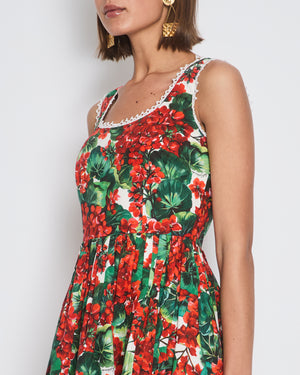 Dolce & Gabbana Red Floral Mini Dress with Crochet Trim Detail IT 38 (UK 6)