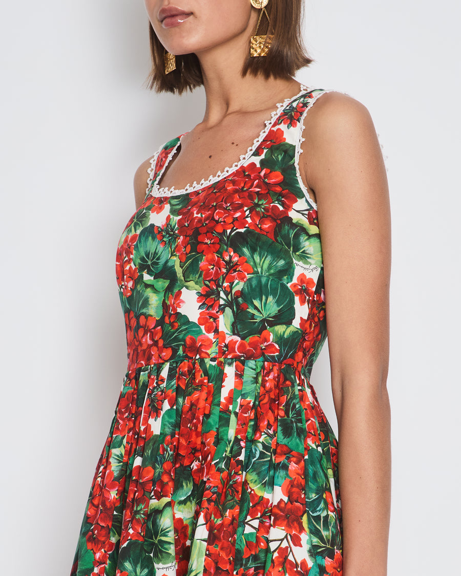 Dolce & Gabbana Red Floral Mini Dress with Crochet Trim Detail IT 38 (UK 6)