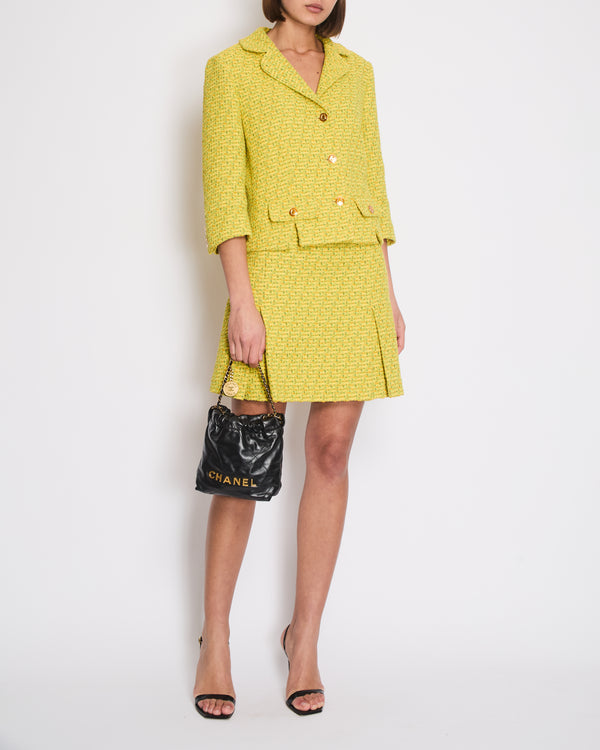 Gucci Yellow Tweed Long-Sleeve Jacket and Mini Skirt Set with Horseshoe Button Details Size IT 42/44 (UK 10/12)