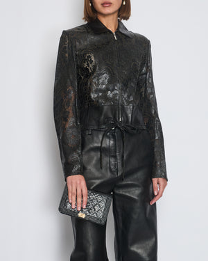 Christian Dior by John Galliano Laser Cut Leather Jacket with Tie Detail Size FR 38 (UK 10)