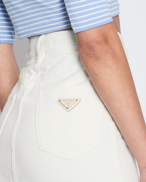 Prada White Denim Mini Skirt With Back Pocket Logo Detail Size IT 36 (UK 4)