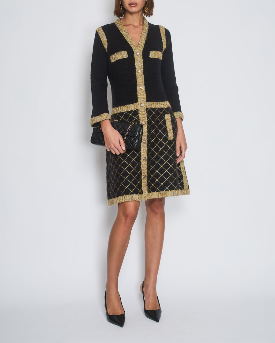 Chanel 15/A Black Long Sleeve Tweed Midi Dress Size FR 40 (UK 12)