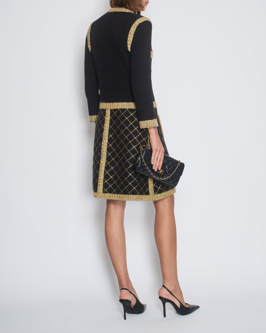 Chanel 15/A Black Long Sleeve Tweed Midi Dress Size FR 40 (UK 12)