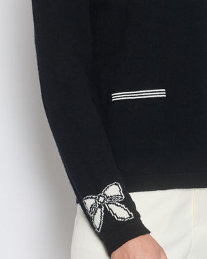 Chanel 16/A Black Camellia and Bow Long Sleeve Jumper with Pocket Detail Size FR 38 (UK 10)