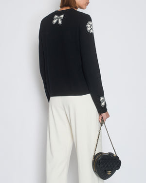 Chanel 16/A Black Camellia and Bow Long Sleeve Jumper with Pocket Detail Size FR 38 (UK 10)