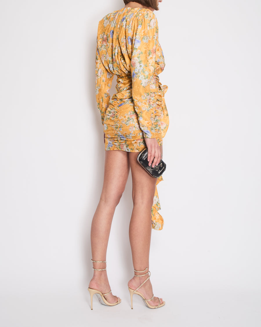 Magda Butrym Yellow Ruched Rose-Detailed Mini Dress With Detachable Corsage Detail FR 34 (UK 6) RRP £1,199