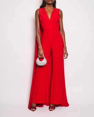 Elie Saab Red Sleeveless Jumpsuit with Back Cape Detail FR 38 (UK 10)