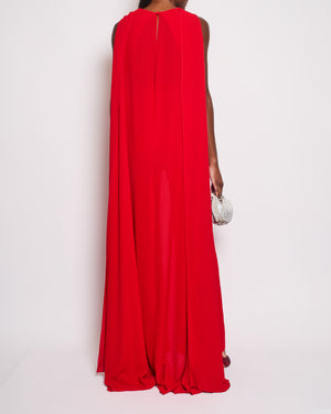 Elie Saab Red Sleeveless Jumpsuit with Back Cape Detail FR 38 (UK 10)