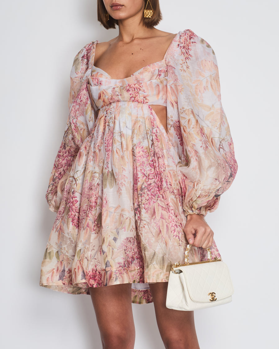 Zimmermann Pink Floral Off-The-Shoulder Mini Dress Size 1 (UK 10)