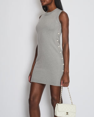 Chanel Light Grey Cashmere Sleeveless Dress with CC Pearl Buttons Detailing Size FR 34 (UK 6)