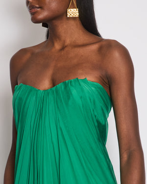 Alexander Mcqueen Green Silk Bandeau Pleated Maxi Dress Size IT 42 (UK 10)