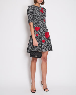 Dolce & Gabbana Black Rose Print Dress with Love Heart Embroidery Size IT 40 (UK 8)