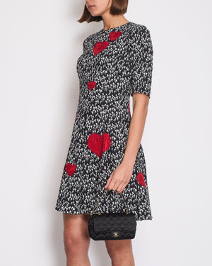 Dolce & Gabbana Black Rose Print Dress with Love Heart Embroidery Size IT 40 (UK 8)